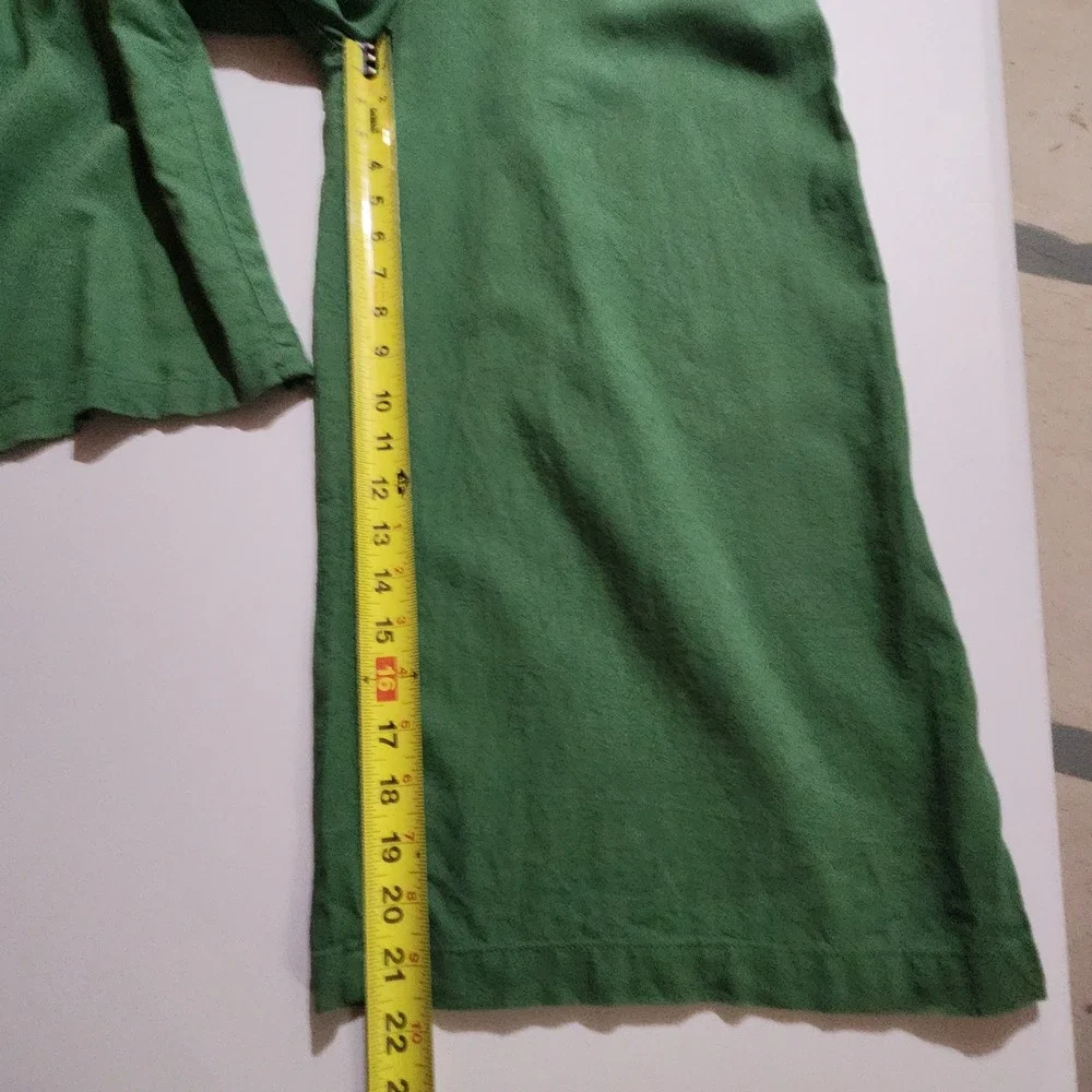 MNG Mango Green Linen Blend Wide Leg Jumpsuit Romper M V-Neck Cropped Sleeveless